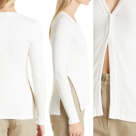THE RANGE Alloy Button Front Long Sleeve Rib Top - Picture 8 of 12
